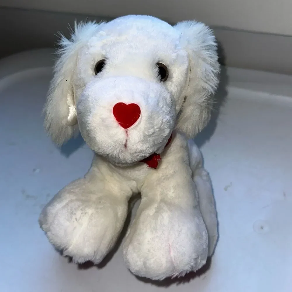 Vintage 2002 New Adventures Valentine’s Day stuffed white puppy‎ dog